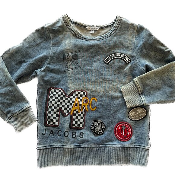 Little Marc Jacobs Distressed Denim Cotton Logo Patches Embroidery Sweatshirt 4 - Picture 10 of 14